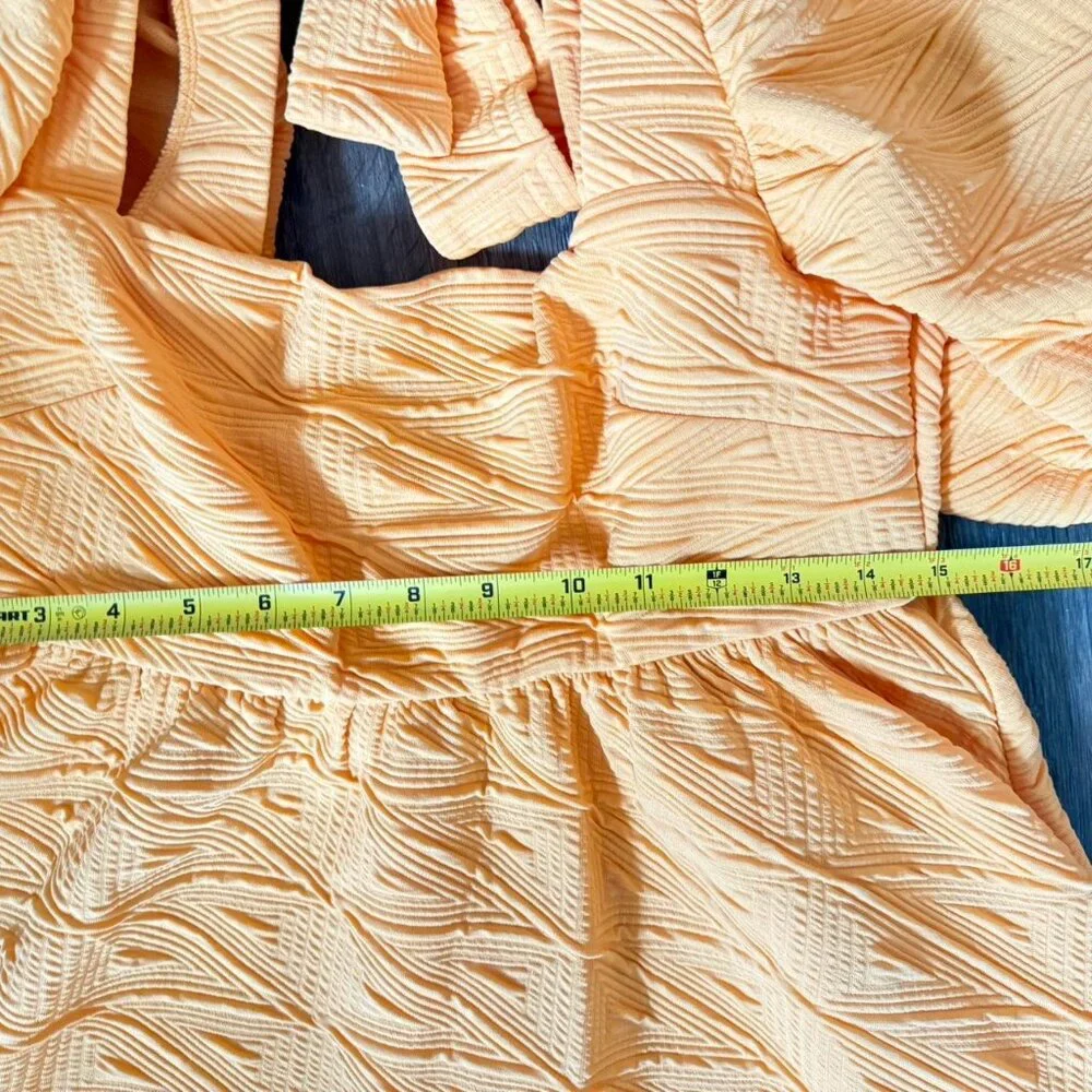 NWT Free People Women's Orange and Yellow Babydoll Puffy Sleeved Dress - Picture 9 of 9